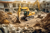 Fototapeta  - Excavator working on a construction site. Heavy duty construction equipment at work. Generative AI technology
