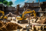 Fototapeta  - Excavator working on a construction site. Heavy duty construction equipment at work. Generative AI technology