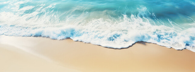 Tropical beach panorama with blue ocean wave and white sand generative ai