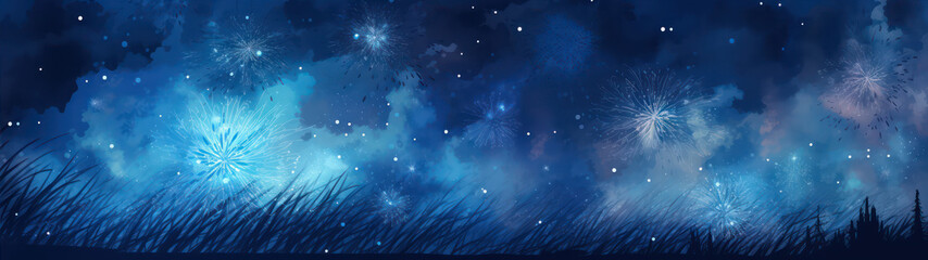 Poster - Blue firework with stars in the night sky. Vector illustration. generative ai