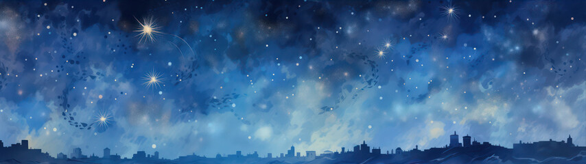 Poster - Night sky background with stars and clouds. Panoramic illustration. generative ai