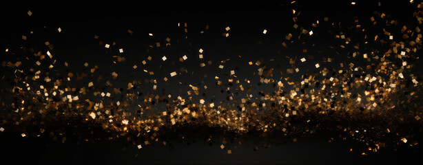 Poster - Golden glitter bokeh on black background. generative ai