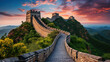 © AS Photo Family - Big Great Wall of China at sunset,panoramic view. Generative AI.