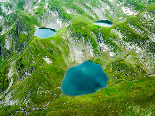 Wall Mural - aerial panoramic view of masc of rila, urdini lakes and waterfalls in nature of mountain range, hiki