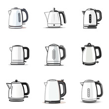 A Set Of Different Types Of Electric Kettles. Generative AI.