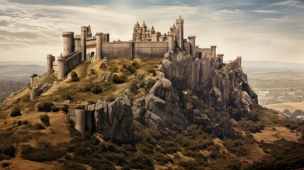 Wall Mural - An ancient castle photo realistic illustration - Generative AI.