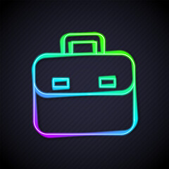 Poster - Glowing neon line Briefcase icon isolated on black background. Business case sign. Business portfolio. Vector