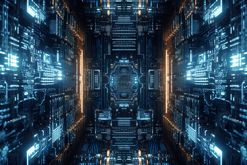 Hi-tech digital circuit, motherboard, supercomputer, artificial intelligence concept abstract futuristic techonology Background. Generative AI