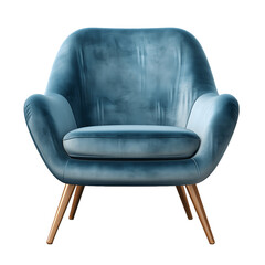 Modern velvet lounge chair isolated on transparent background, generative ai