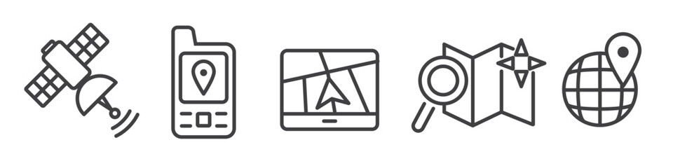 Wall Mural - Navigation, traffic and roadmap vector thin line icon set