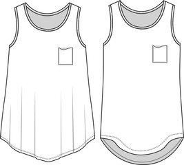 Women trendy Fashionable Tank tops with pocket Sketch vector