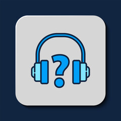 Sticker - Filled outline Headphones icon isolated on blue background. Support customer service, hotline, call center, faq, maintenance. Vector