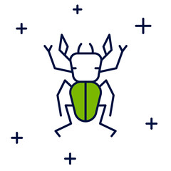 Sticker - Filled outline Beetle deer icon isolated on white background. Horned beetle. Big insect. Vector