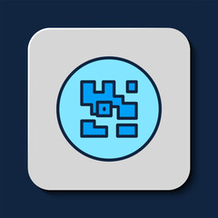 Poster - Filled outline QR code sample for smartphone scanning icon isolated on blue background. Vector