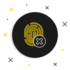 Poster - Line Cancelled fingerprint icon isolated on white background. Access denied for user concept. Error, fraud. Identification sign. Touch id. Colorful outline concept. Vector