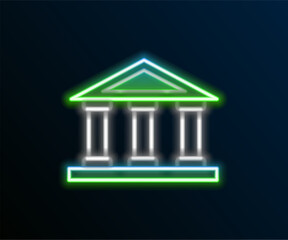 Canvas Print - Glowing neon line Courthouse building icon isolated on black background. Building bank or museum. Colorful outline concept. Vector