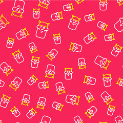 Sticker - Line Viking head icon isolated seamless pattern on red background. Vector