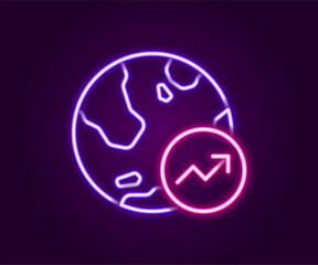 Poster - Glowing neon line Financial growth increase icon isolated on black background. Increasing revenue. Colorful outline concept. Vector