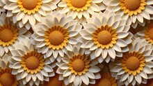 3D Sunflower Yellow And White Color Background Top View