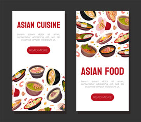 Wall Mural - Asian Food and Cuisine Banner Design with Served Dish Vector Template