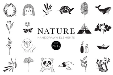 Wall Mural - Handdrawn nature elements, Doodle illustrations, Natural drawings