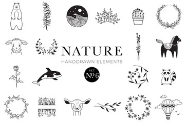 Wall Mural - Handdrawn nature elements, Doodle illustrations, Natural drawings