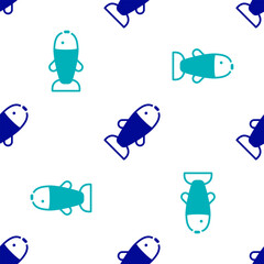 Sticker - Blue Fish icon isolated seamless pattern on white background. Vector