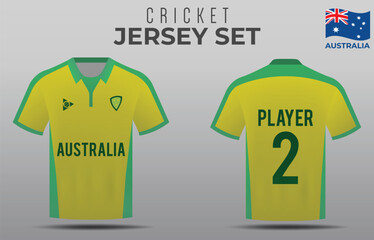 Wall Mural - Jersey for Australia Cricket Team Front and Back view