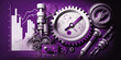 © JKLoma - mechanical tools with stock market charts and graphs against a purple and white background