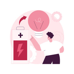 Poster - Innovative battery technology abstract concept vector illustration. Energy saving technology, battery creation, innovative science project, economy, eco-friendly fast charging abstract metaphor.