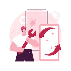 Poster - refurbished device abstract concept vector illustration. refurbished mobile phone, certified restore