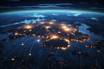 Sticker - Global network on planet Earth at night. Internet communication concept. 3D rendering