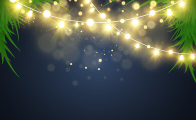 Poster - Christmas bright, beautiful lights, design elements. Glowing lights for design of Xmas greeting cards. Garlands, light Christmas decorations.	
