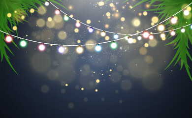 Poster - Christmas bright, beautiful lights, design elements. Glowing lights for design of Xmas greeting cards. Garlands, light Christmas decorations.	
