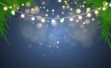Poster - Christmas bright, beautiful lights, design elements. Glowing lights for design of Xmas greeting cards. Garlands, light Christmas decorations.	
