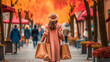 Woman with shopping bags walking in the street. Autumn shopping concept. selective focus.