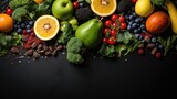 Fototapeta Kuchnia - healthy fruit, clean eating, fresh vegetable in isolated black background