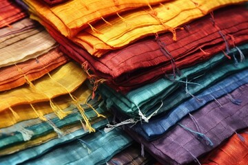 Canvas Print - close-up of colorful tibetan prayer flags fabric, created with generative ai