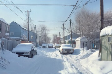 Canvas Print - cars buried under heavy snow with only antennas visible, created with generative ai