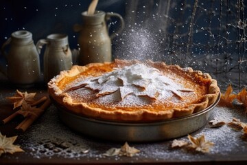 Wall Mural - pumpkin pie with a lattice crust and powdered sugar dusting, created with generative ai