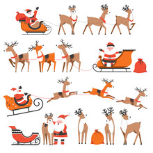 Santa Claus And Reindeers On Christmas Holidays