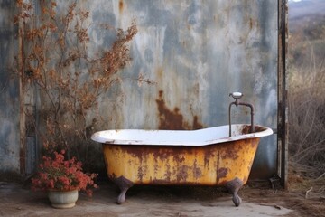 Wall Mural - rusty bathtub ring stain on vintage cast iron tub, created with generative ai