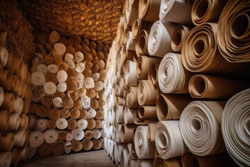 Sticker - close-up of paper rolls in a warehouse, created with generative ai