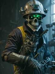 skeleton worker with a helmet