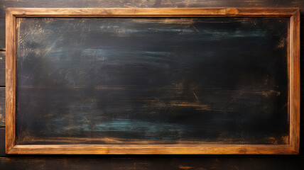 Blank School Chalk Board on the Wall, Blackboard with rubbed wooden frame, old vintage dirty chalkboard. Back to School concept, for classroom or restaurant menu. Template blackboard for design