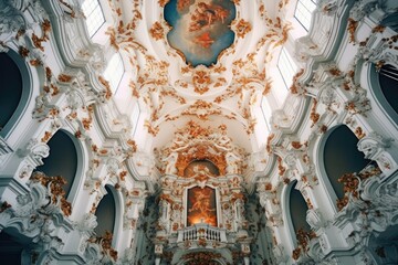 Sticker - baroque-style adornments on a high church ceiling, created with generative ai