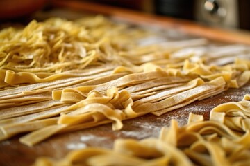 Wall Mural - pasta dough into fettuccine strips, created with generative ai