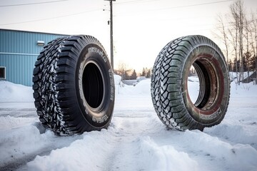 Wall Mural - comparison of winter and all-season tires, created with generative ai