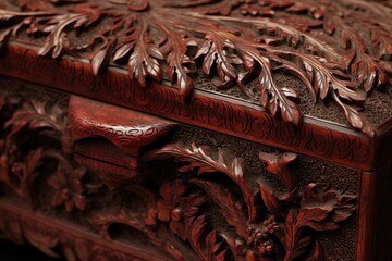 Wall Mural - close-up of an elaborately carved wooden cigar box, created with generative ai