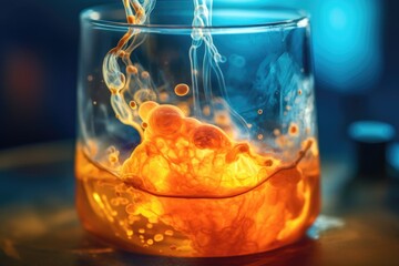 Canvas Print - close-up of chemical reaction in a beaker, created with generative ai